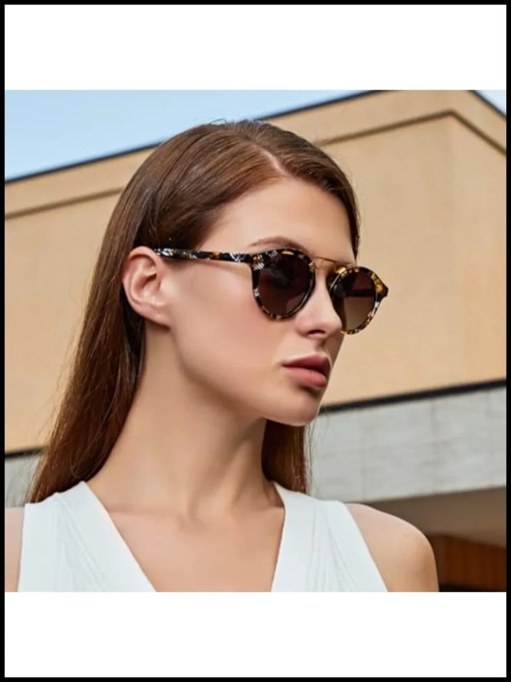 Retro Double Bridge Round Sunglasses for Women Small Face UV Protection